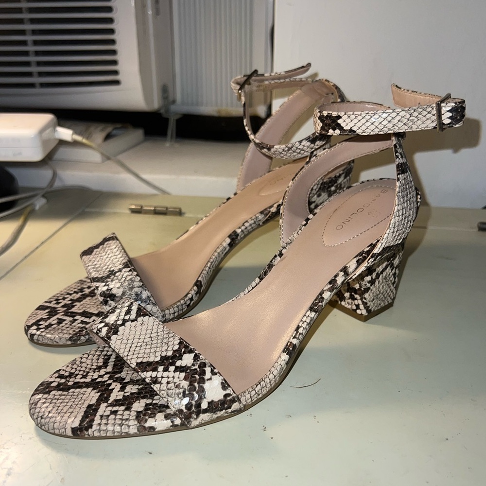 Bandolino Snake Print Block Heel Sandals